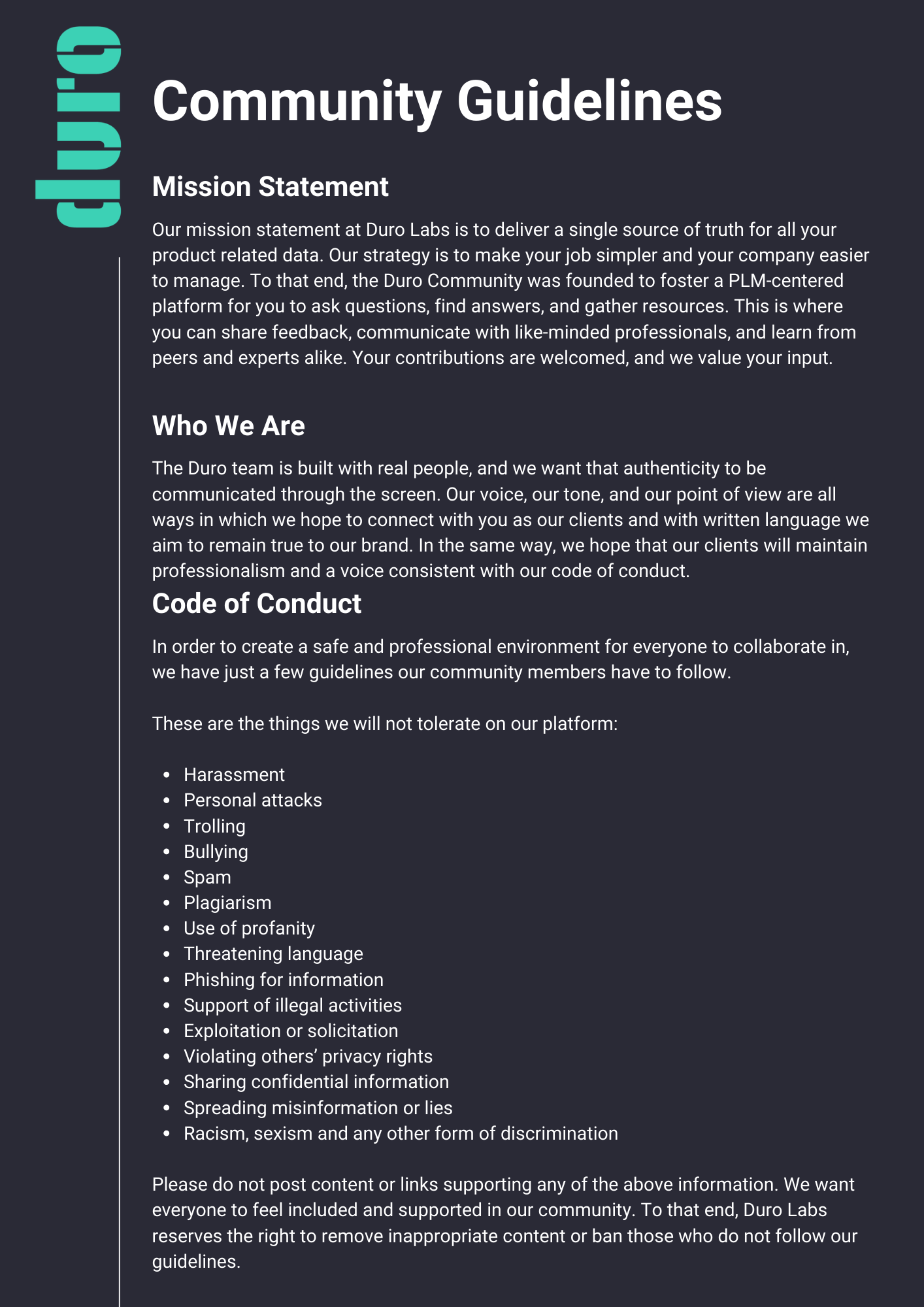 Duro Community Guidelines